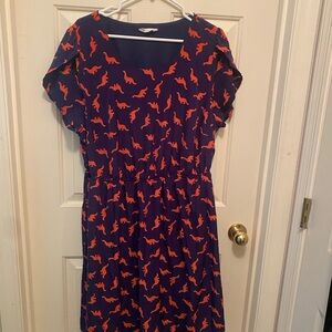EUC Peach Love California Blue and Orange Dinosaur Print Dress